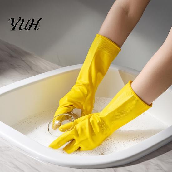 Long Cuff Waterproof Gloves for Cleaning 2PCS Household Gloves, Reusable PVC Thickened Work Extended Daily Use Wristband Multi Purpose Dishwashing And