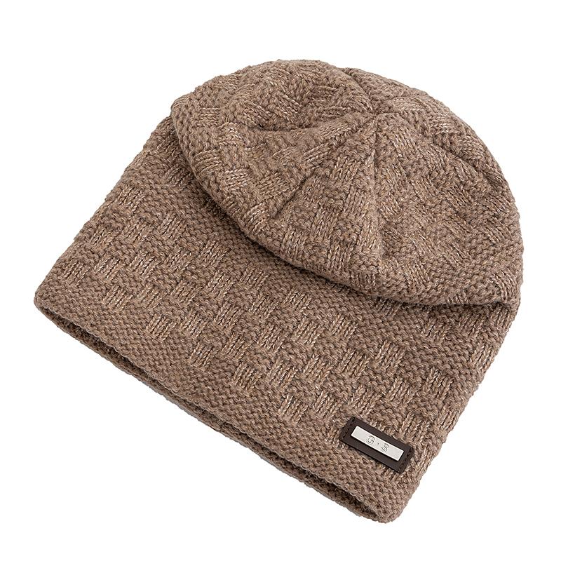 New Unisex Fashion G.S Metal Mark Hats Plush Fur Lined Hats For Men Women Warm Beanie Cap Casual Label Decor Winter Knitted Hats