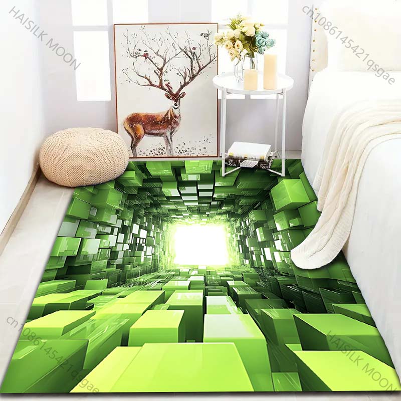 Tappeto 3D Stampa Spazio Cubo Verde per Soggiorno Camera da Letto Bordo Letto Tavolino Tappetino Pavimento Decorazione Tappeto Area Casa Grande Dimensione