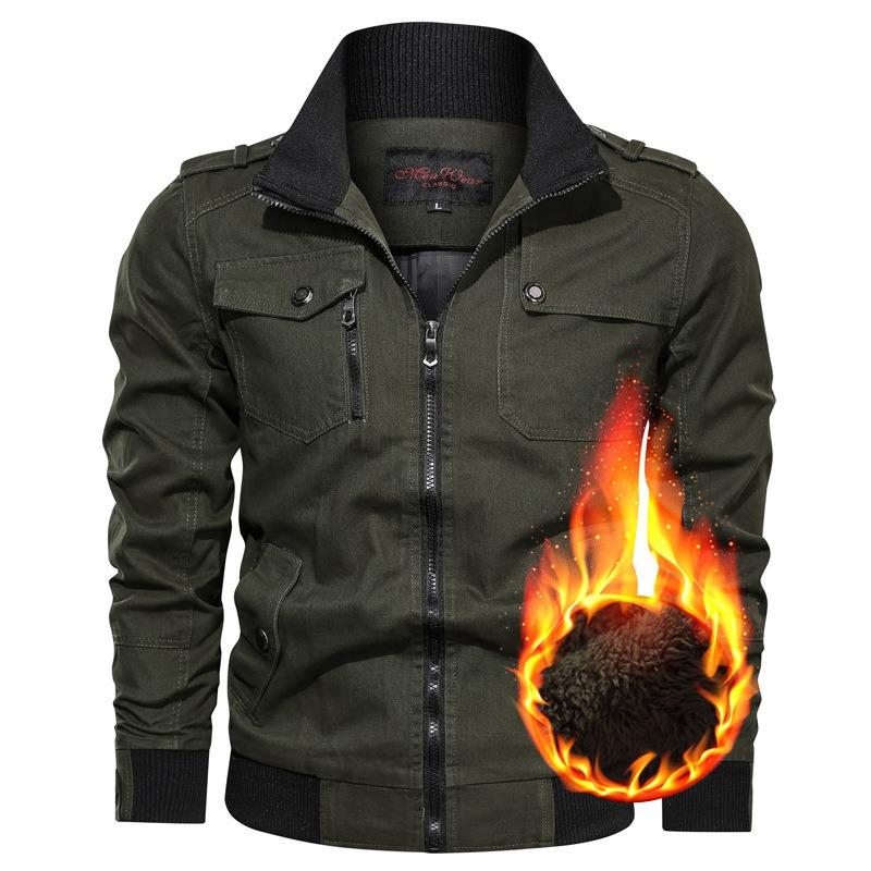 Wish Winter Velvet Thickened Solid Color Jacket, Men's Large Size Stand-up Collar Multi-pocket Coat Men