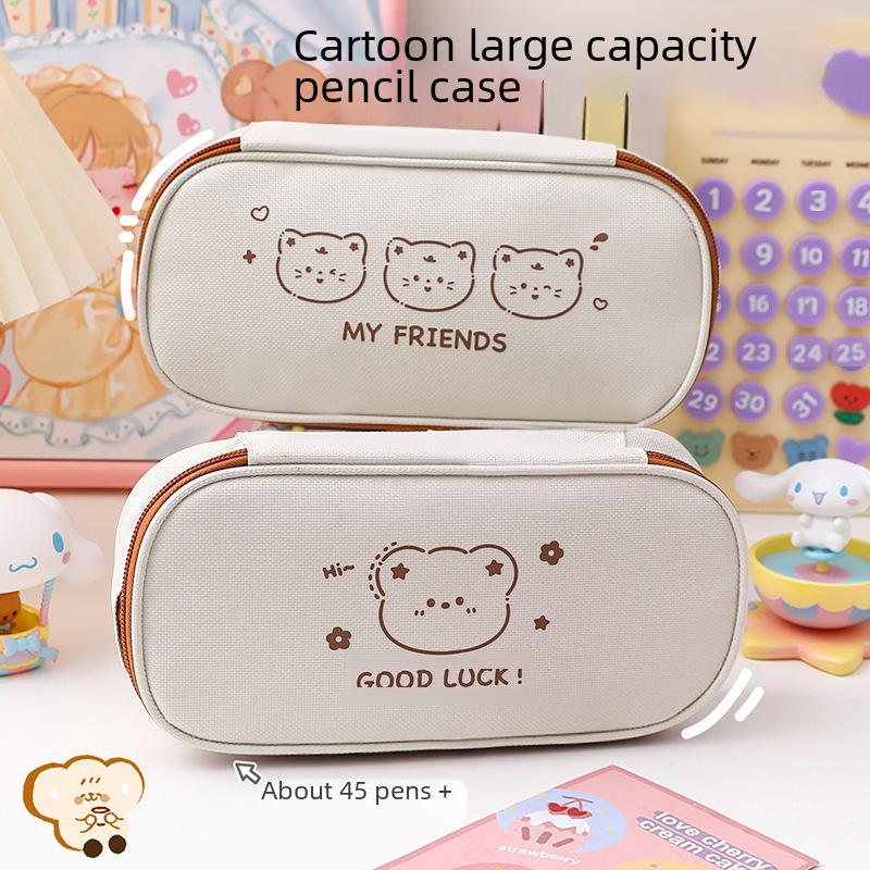 Large Capacity Girly Canvas Pencil Case for Middle School Students In Simple Ins Style