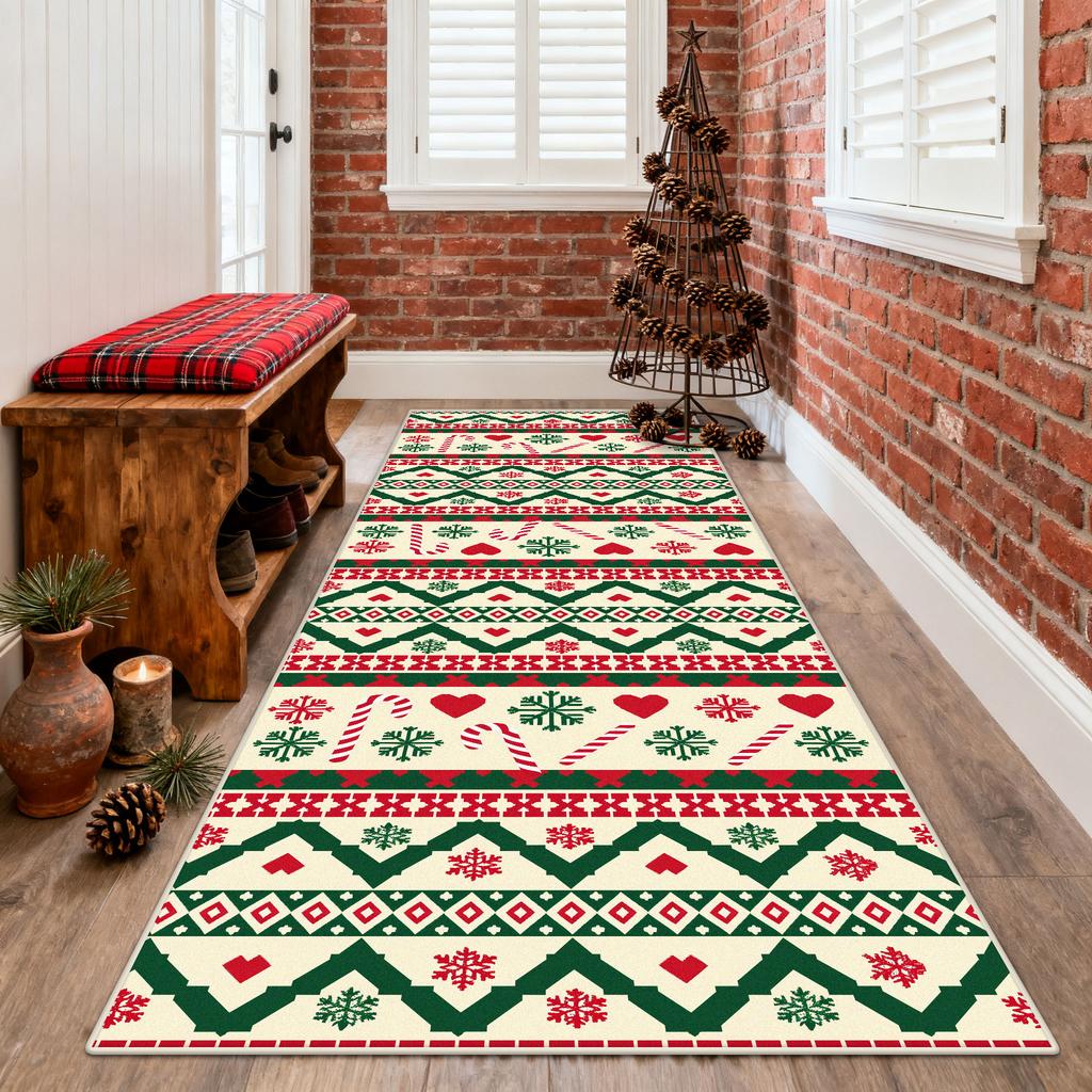 European Style Long Corridor Carpet Christmas Tree Decoration Non-slip Runner Rugs Home Living Room Bedroom Aisle Stair Foot Mat