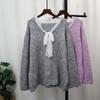 Spring New Splicing Lace Bow Design Sense Sequined Knitted Sweater Top Loose Sweater Pullover Women