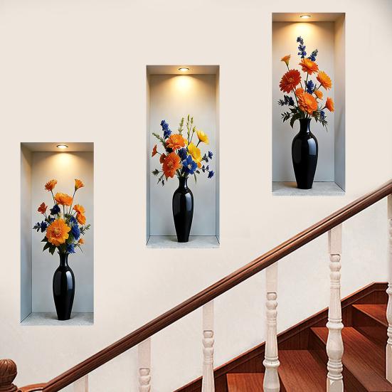 Autocolant de perete vază 3D Vază Perete și Lipire Decal amovibil Decojire PVC Artă de perete cu flori