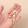 Cute Bowknot Love Heart Keychain Simulation Pearl Keyring Pendants for Women Girls Handbag Decor DIY Handmade Key Chain Gifts