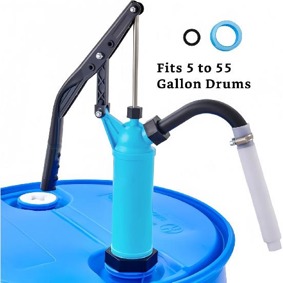Barrel Pump 55 Gallon Drum Pump, Lever-Action Barrel Pump Plastic Hand Pump Fits 5 to 55 Gallon Drums for Transfer Motor Oil, Diesel, Lubricants,
