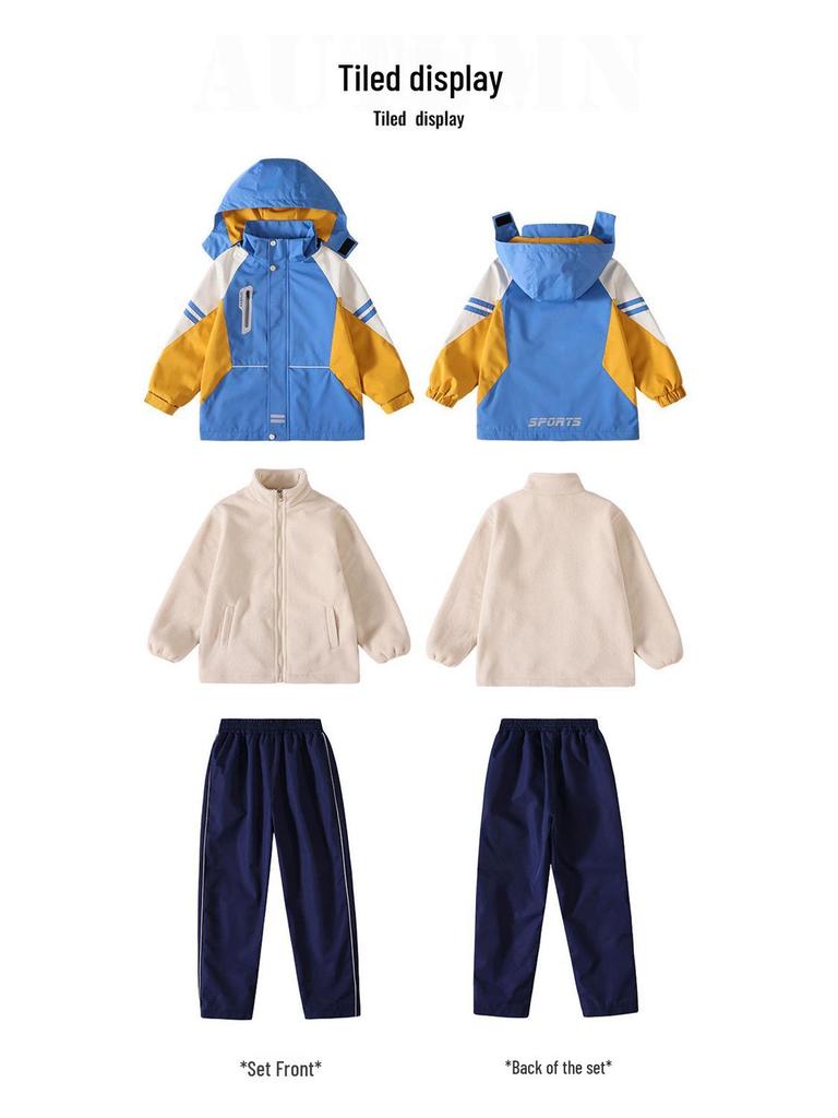 Children’s School Uniform Windbreaker Set for Spring and Autumn - Three-Piece Outfit for Kindergarten and Primary School