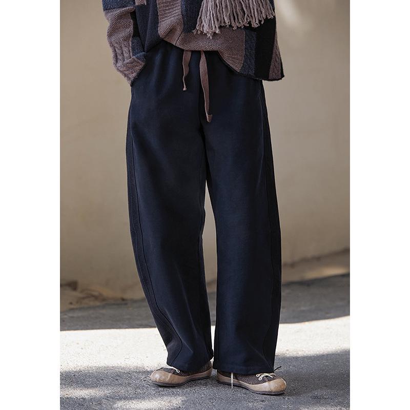 Women's Black Retro Elastic Waist Cotton Knit Scimitar Pants