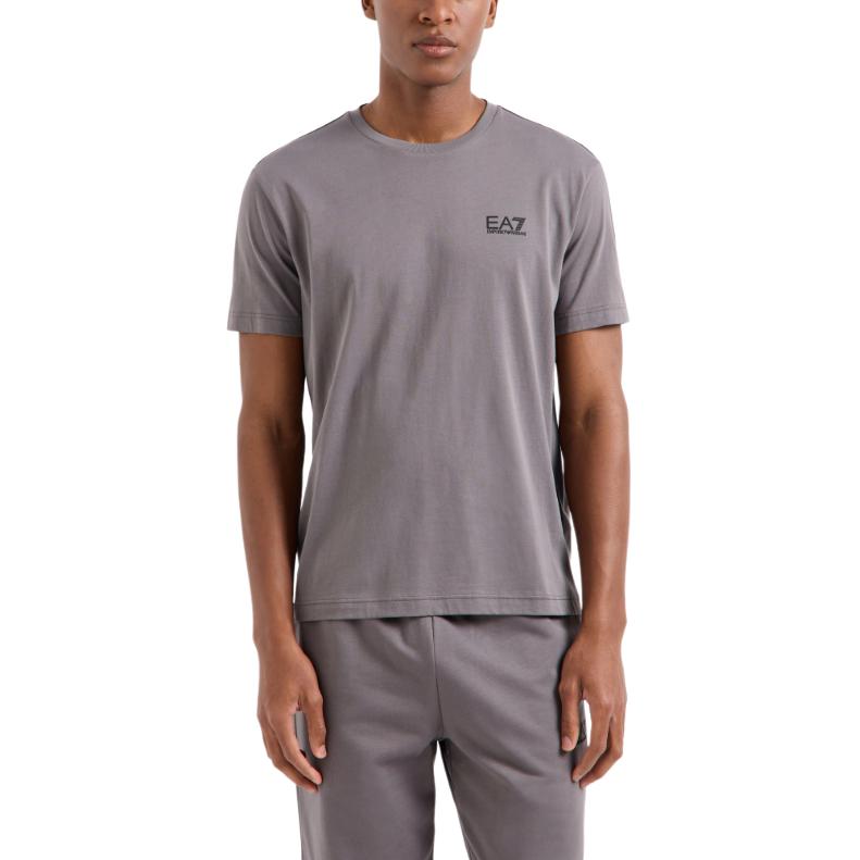 Emporio Armani EA7 T-shirt z nadrukiem litery, z okrągłym dekoltem, prosty krój, krótki rękaw, męskie topy, szary 8NPT25-PJVPZ-1992