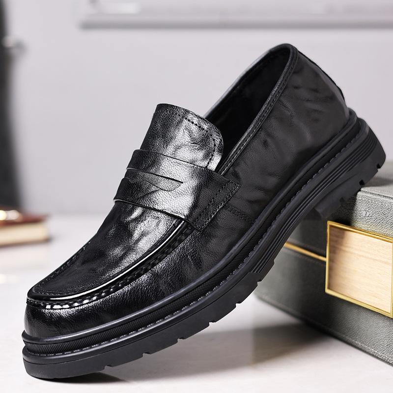 New first-layer sheepskin men's casual leather shoes business leather men's single shoes handmade men's shoes round head breathable shoes