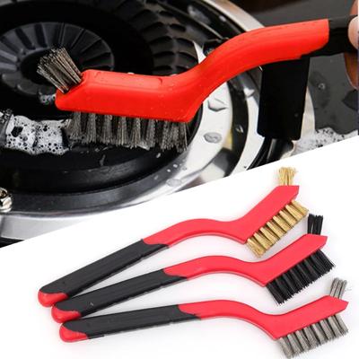 Zestaw szczotek drucianych 3 szt. - włosie z nylonu/mosiądzu/stali nierdzewnej z zakrzywionym uchwytem do szorowania rdzy, brudu i farby z głębokim czyszczeniem