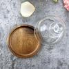 1pc Japanese Style Wooden Base Dessert Stand with Glass Dome Cover Transparent Glass Cake Display Tray for Breakfast, No Pattern