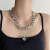 Waterdrop Crystal Beaded Necklace For Women Handmade Heart Pendant Double Layer Jewelry