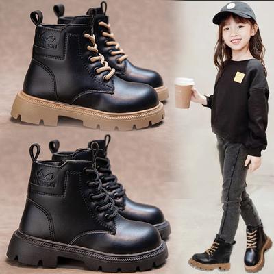 Bottes Martin pour filles Automne et hiver Nouveau style Bottes pour enfants Bottes courtes noires d'automne et d'hiver pour garçons Bottes simples en cuir souple pour enfants