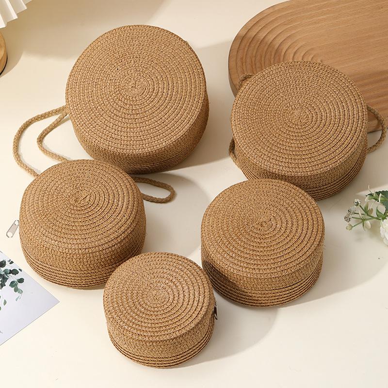 Straw bag seaside woven bag women's new light luxury straw woven round bag children's messenger bag beach vacation