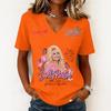 Women's Trendy Casual V-Neck Short Sleeve Letter Print Pullover Top for Everyday Wear