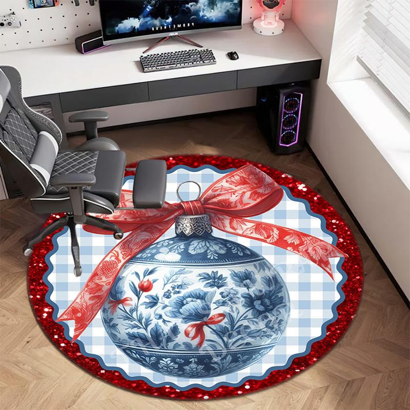 Cute Christmas Day Gift Bell Santa Claus Snowman Christmas Tree round rug Home Soft Decorative Anti slip Chair Mat Carpet Outdoor Floor Mat Carpet 16