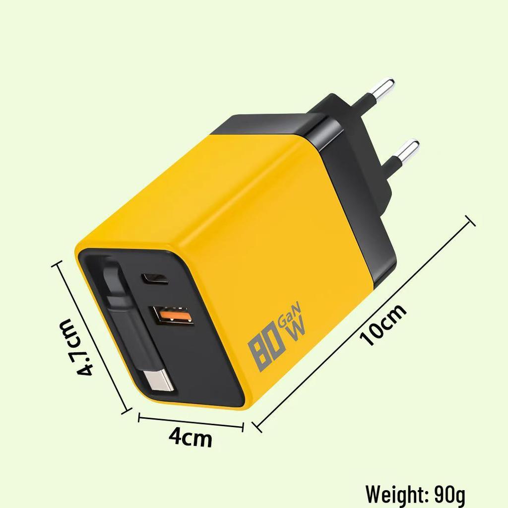 Dual Port Foldable GaN Charger with Retractable Cable for Fast Charging Apple, Huawei, Xiaomi Devices