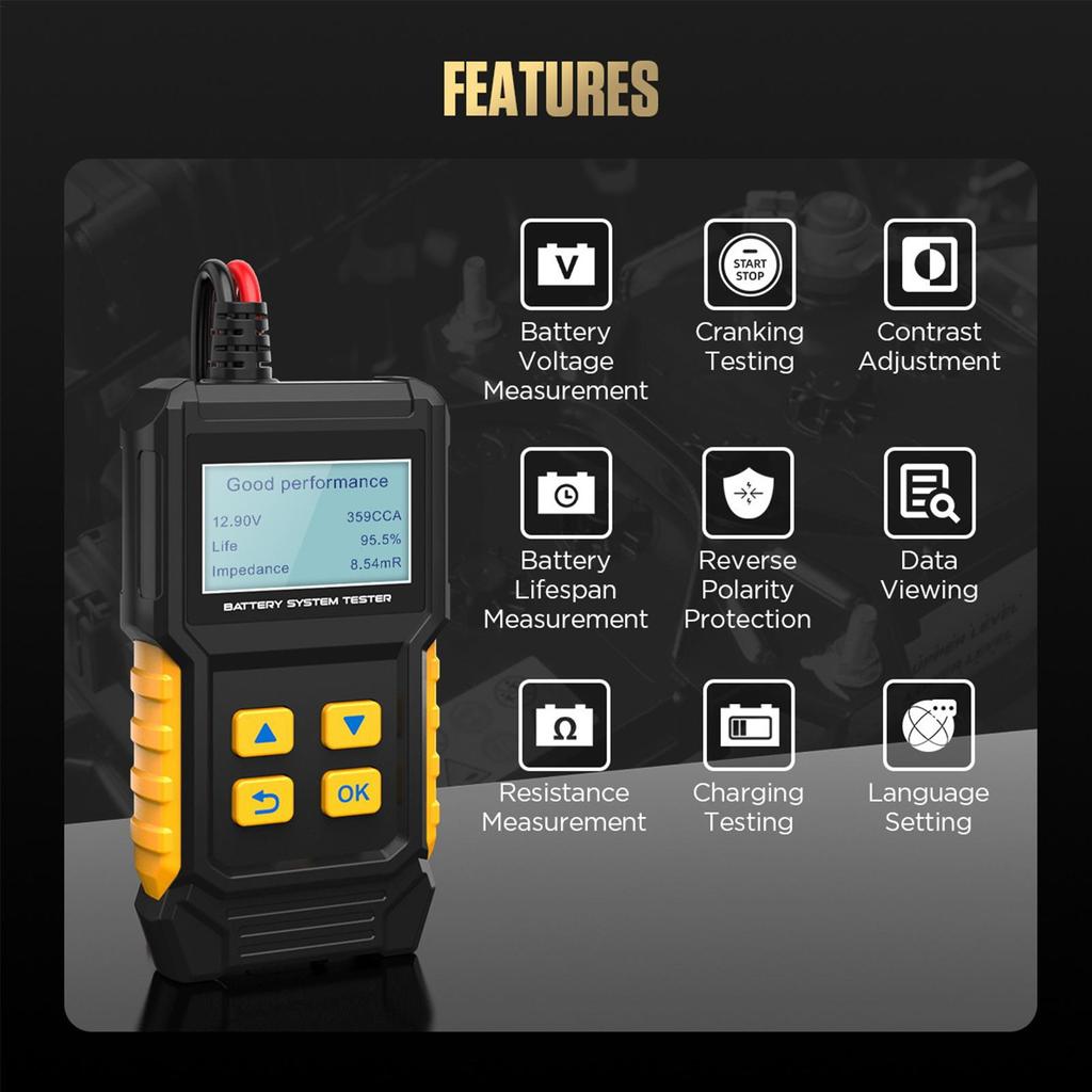 Battery Tester Automotive Vehicle Battery Tester Compact Smart Analyzer For Circuit Electrical Alternator Boat RV Bench Throttle