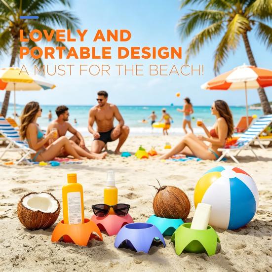 Becherhalter für den Strand in kräftigen Farben Stapelbarer tragbarer Getränkehalter für Handys Snacks Sonnencreme Sandfreier Organizer für Reisen Camping Picknick Familie