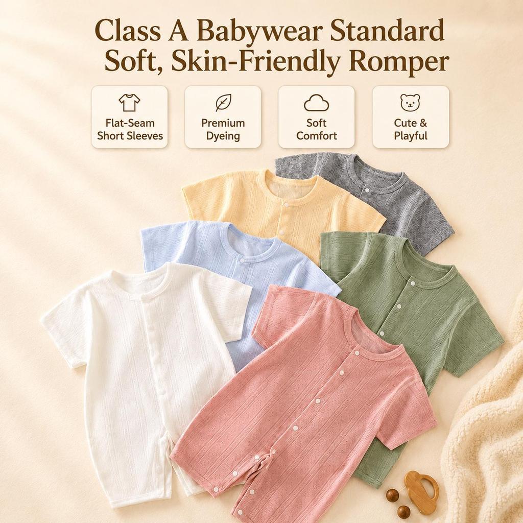 Baby Short Sleeved Jumpsuit Summer Newborn Breathable Mesh Air Conditioning Suit Boys Girls Infant Thin Sleepwear Crawling Suits