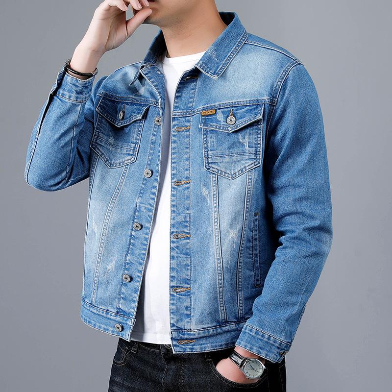 Vår Herr Casual Bomull Denimjacka Klassisk Stil Mode Slim Tvättad Retro Blå Jeansjacka Manlig Märkeskläder Plus Storlek