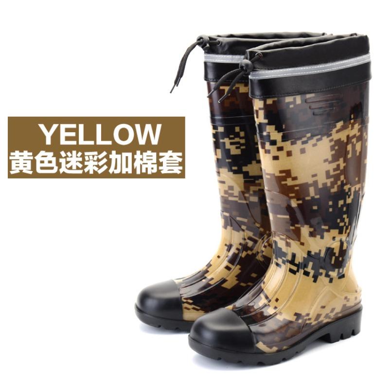 Thickened rain shoes men's tall water shoes mining camouflage rain boots long rubber shoes high quality waterproof