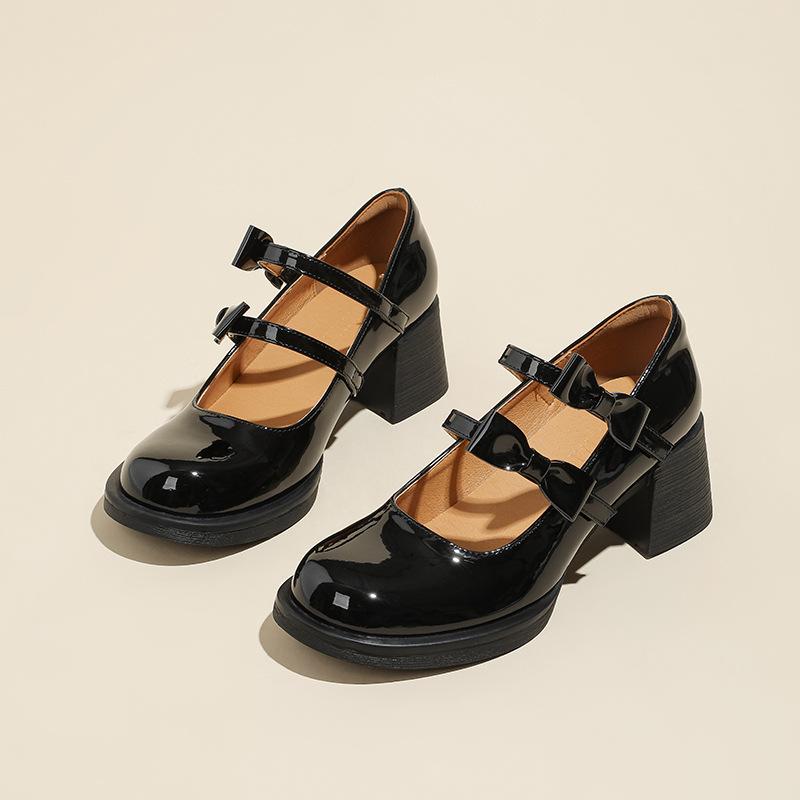 French White Mary Jane Single Shoes Women's Skirt Thick Heel Small Leather Shoes Spring and Autumn New Small Girls High Heels