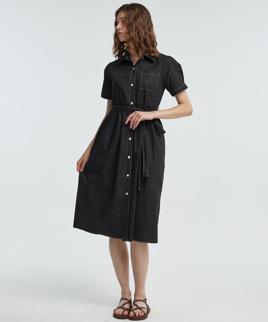 Manavis Seven Color Block Stitch Dress [Black]