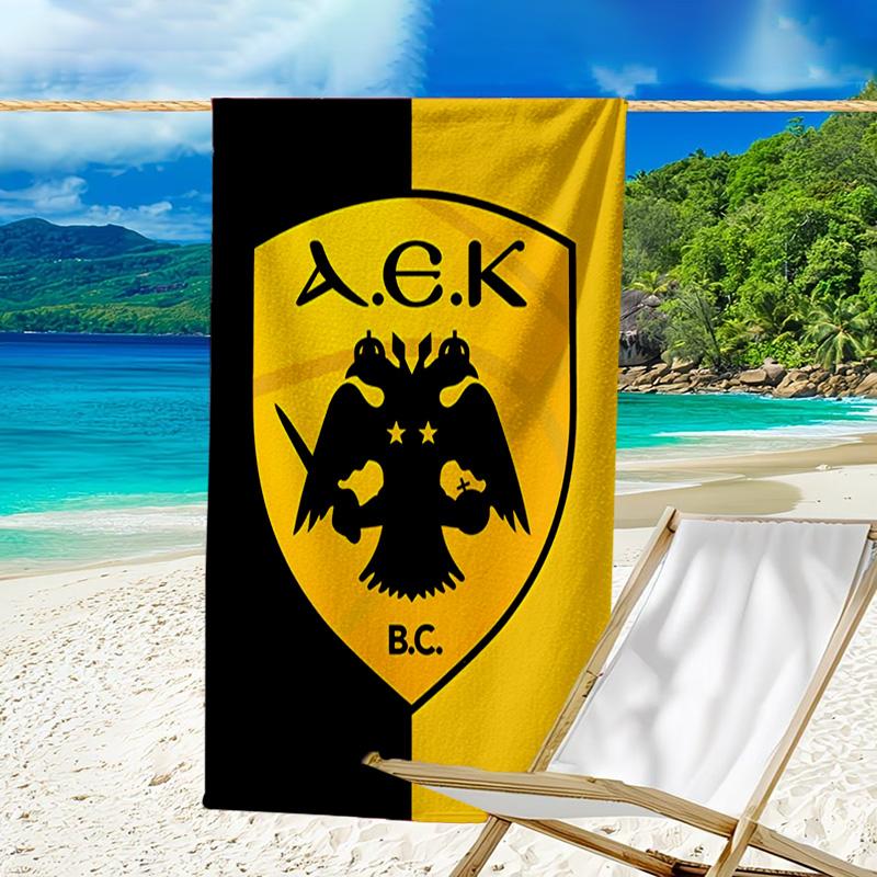 Asciugamano da Spiaggia in Microfibra AEK Atene con Design dello Stemma Oro e Nero, Leggero e Asciugatura Rapida per Viaggi Estivi, Essenziale per la Spiaggia, Piscina
