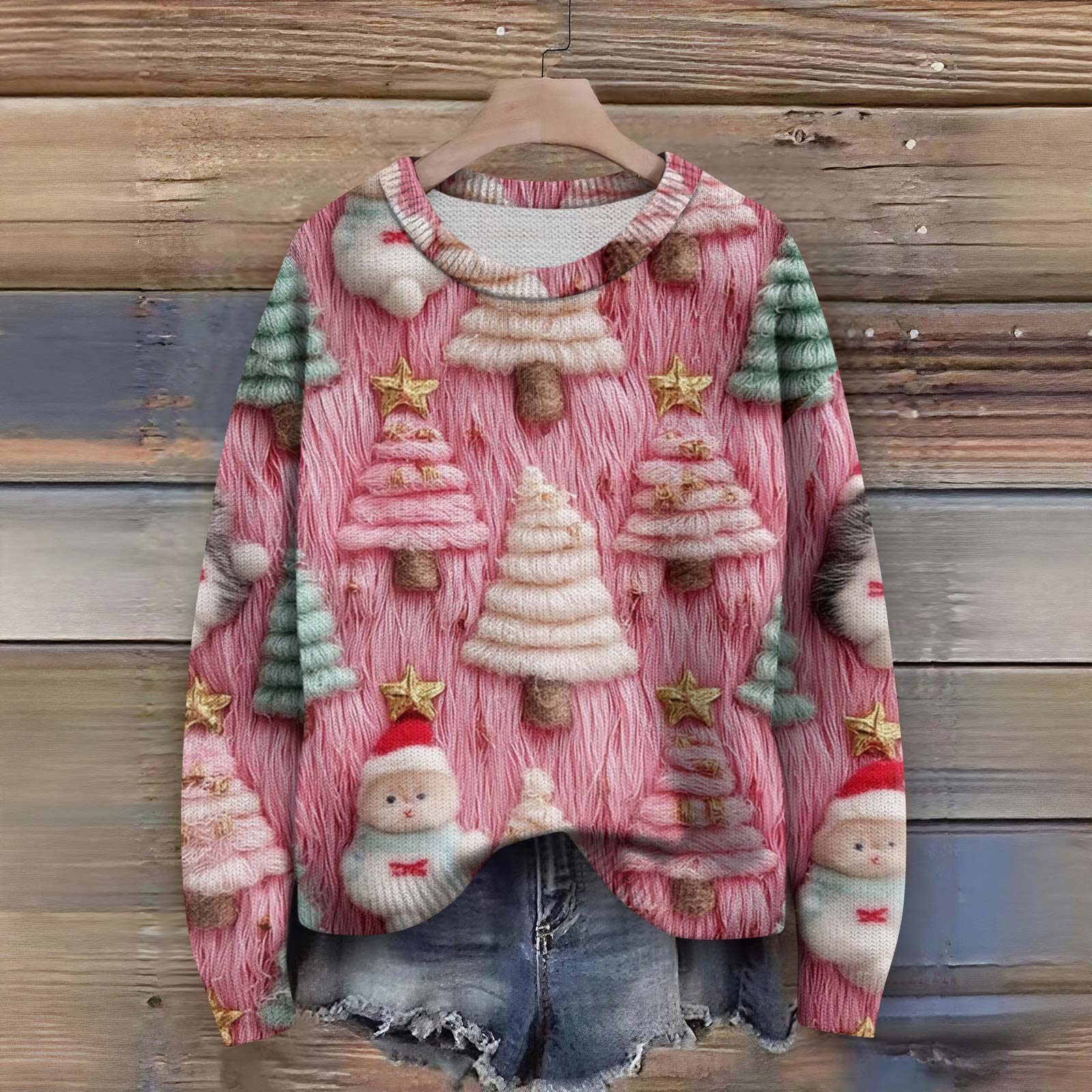 

Пуловеры с длинным рукавом для женщин, с круглым вырезом, повседневные, милые, с принтом, вязаные, оверсайз M