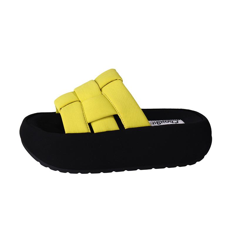 Woven slippers New cool slippers Thick-bottomed open-toe one-word outer wear Summer 2025 Premium Versatile Casual Women