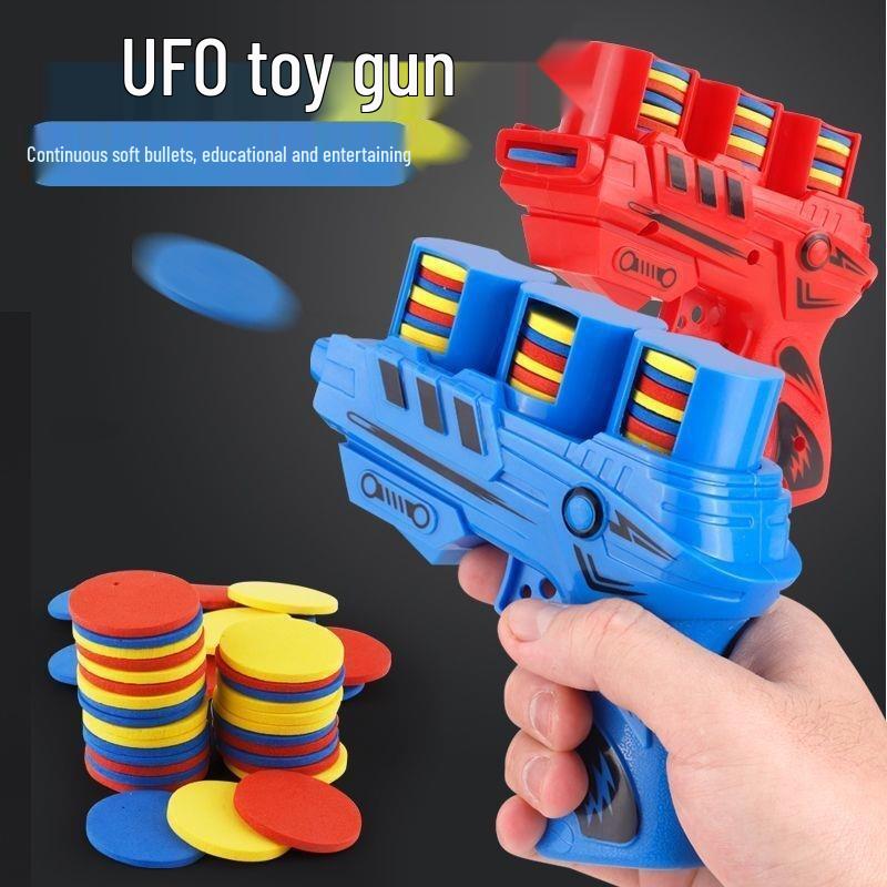 Children's Soft Bullet Carrot Gun - Rapid-Fire Ejection Toy Pistol with Frisbee Flying Saucer for Boys and Girls.