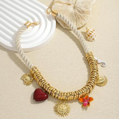 Vintage Handmade Charm Cord Necklace For Women Golden Ocean Animal Pendant Rope Chain Jewelry Summer  Wearing Gift