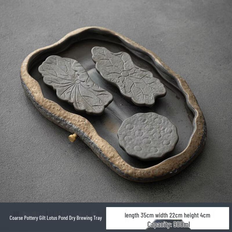 Zen Coarse Pottery Three Lotus Tea Tray