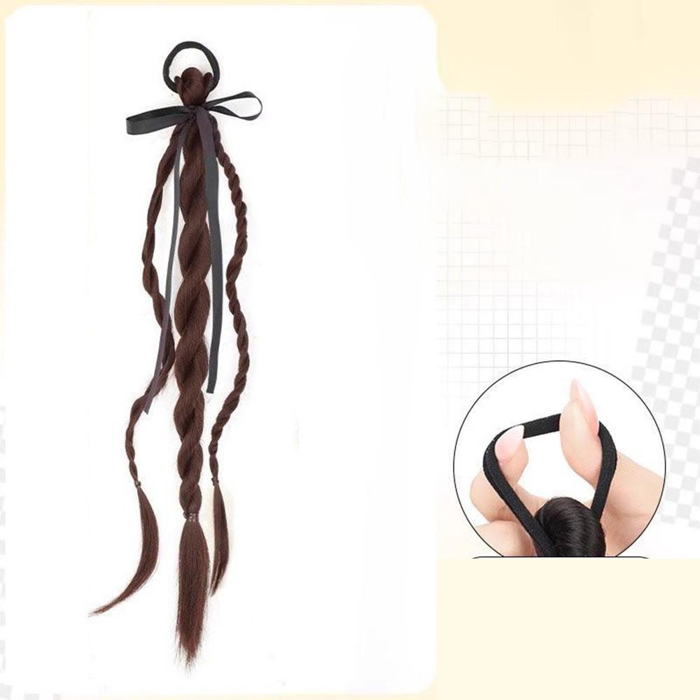 Synthetic Wig Double Twist Braid Head Rope Ribbon Female Sweet Natural College Style Bow Tie  Double Ponytail Wig Head Rope