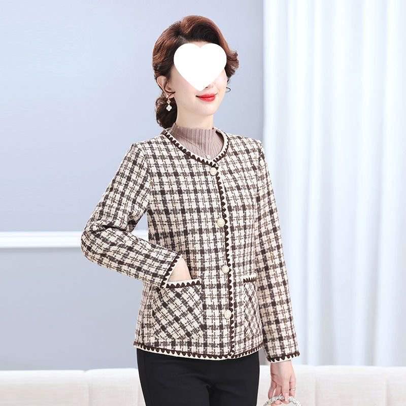 Chic Tweed Jacket for Middle-Aged Women - Versatile, Warm, Plus Velvet Cardigan for Autumn/Winter.