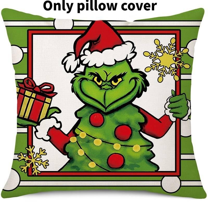 Cozy Green And Red Grinch Christmas Pillow Cover For Stylish Home Dcor 45x45cm