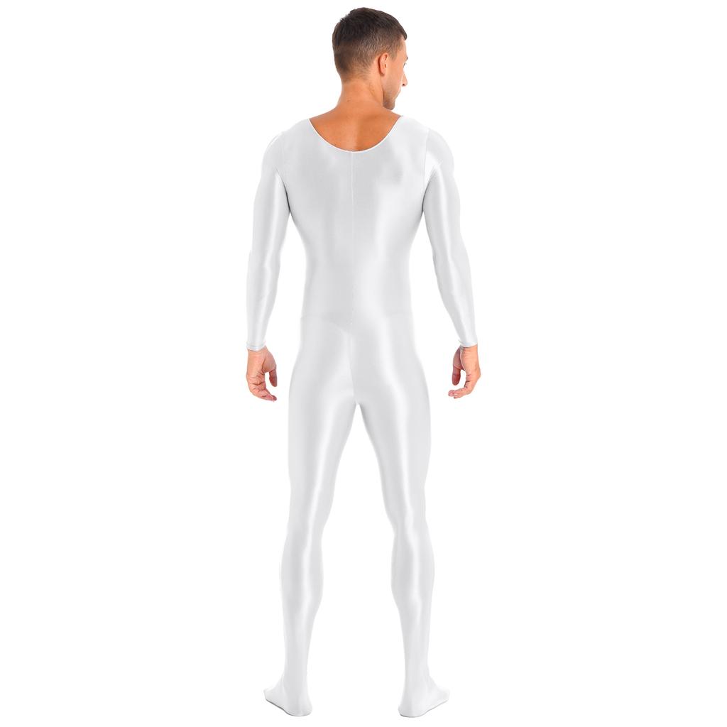 Herren Glatter Unifarbener Langarm Rundhals Bodystocking Nachtwäsche Body