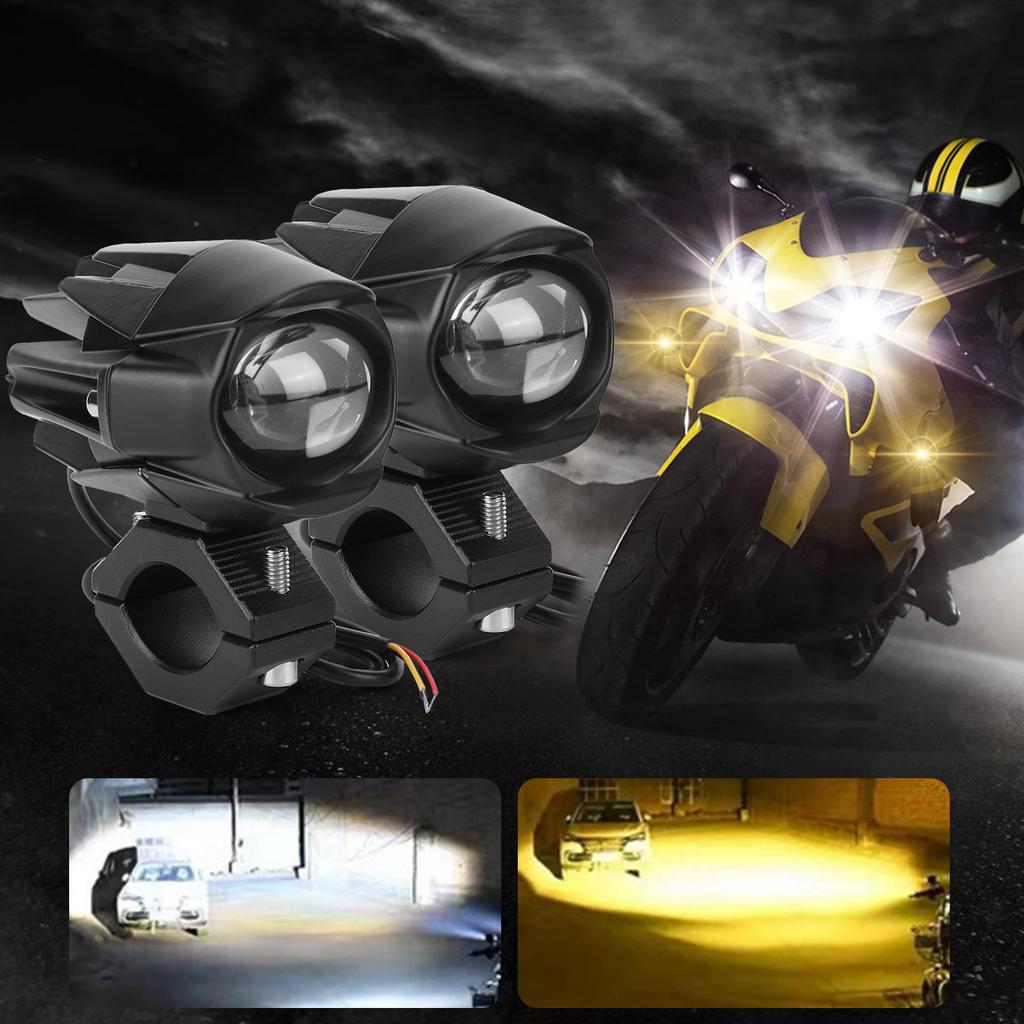 2Pcs LED Motorcycle Spot Light Waterproof Auxiliary Motorcycle Headlight with Mount Brackets Universal Fit for Motorcycles