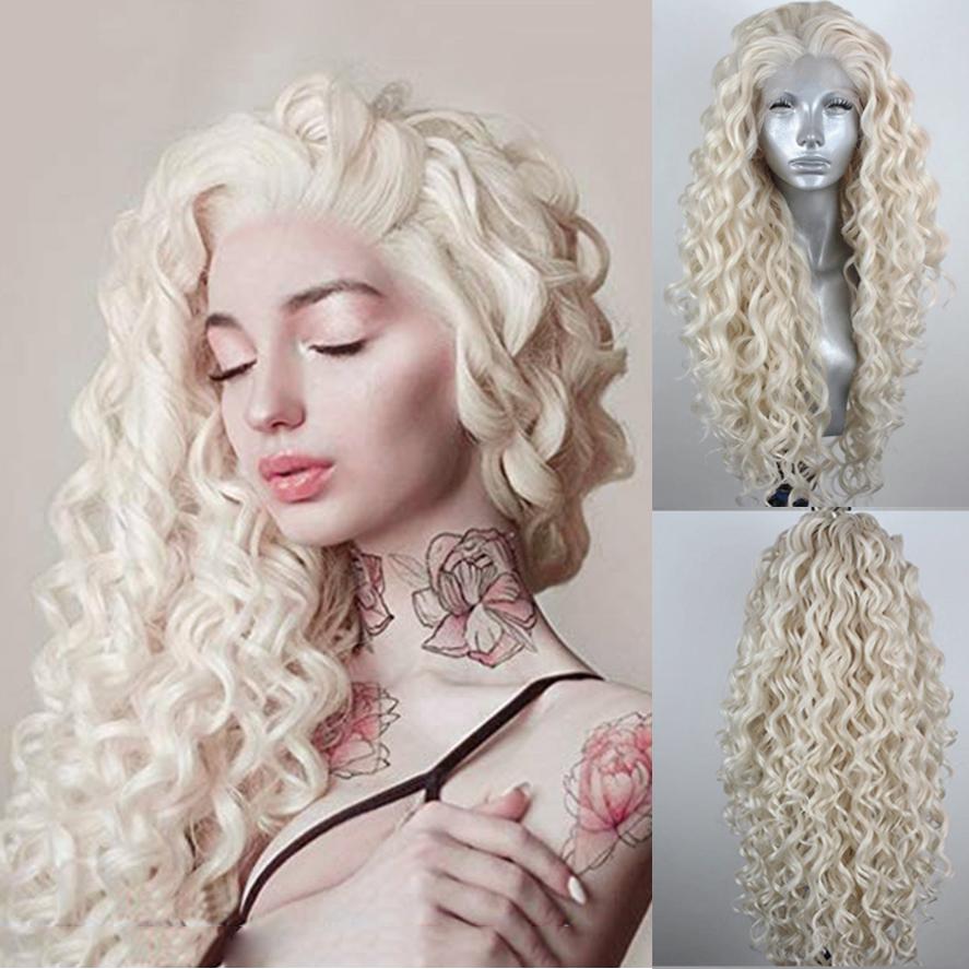 AIMEYA Synthetic Long Deep Wave Lace Front Wig for Women Grey Curly Free Part Natural Hairline Colorful Cosplay Daily Party Wigs