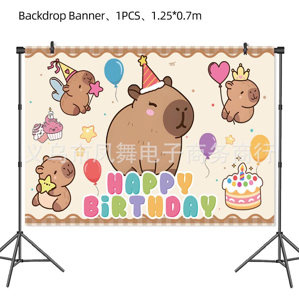 Niedliches Cartoon Kapibara Thema Kindergeburtstagsparty Einweg Pappteller Einladung Kara Flagge Zubehör