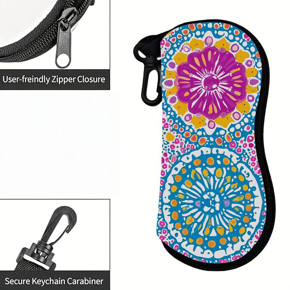 2D-Bohemian Mandala Print Protective Eyewear Holder, Stylish Sunglasses Case, Vibrant Floral Pattern Eyeglasses Pouch, Zipper Travel Storage Accessory