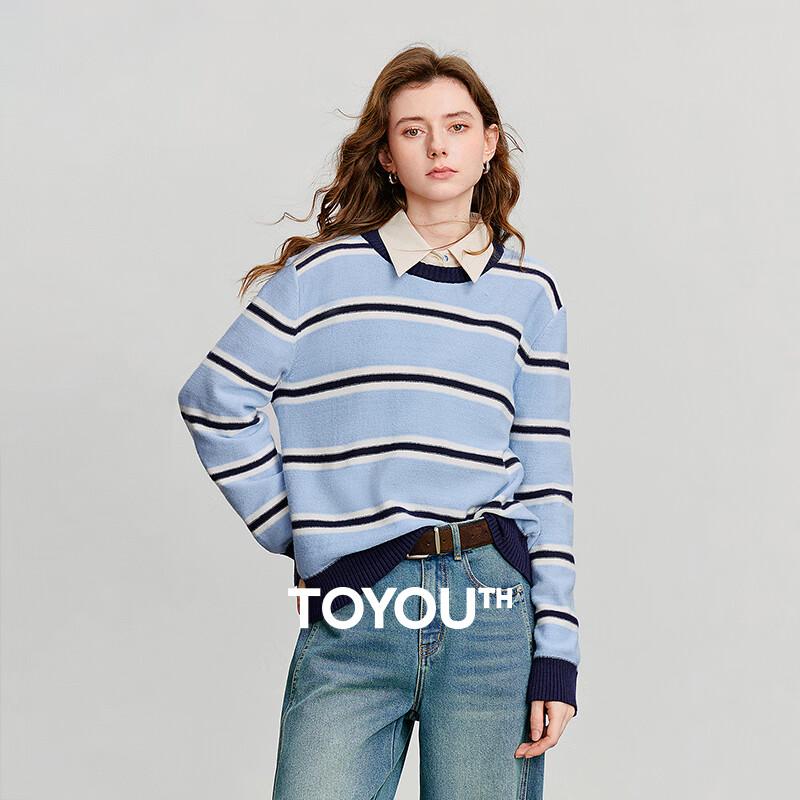 Chuyu Damen Maritimes Streifenmuster Rundhals Strickpullover