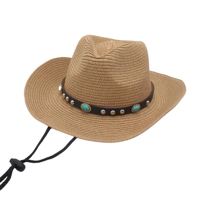Panama Straw Hat Western Cowboy Men And Women Travel Sunscreen Sunshade Warped Edge Hawaiian Beach Sun Hat