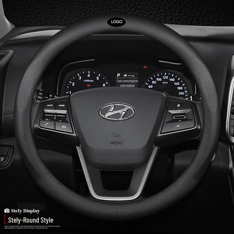 

Чохол на кермо з натуральної шкіри для Hyundai Tucson, IX35, IX25, Sonata, Elantra, Reina, Lafesta - На всі сезони. 38cm