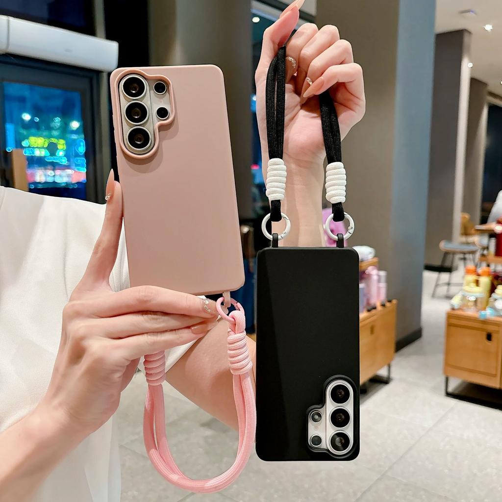 Soft Silicone Lanyard Rope Candy Case For Samsung Galaxy S26 Edge S25 S24 S23 Ultra Plus FE A17 A07 A56 A36 A26 A55 Cover