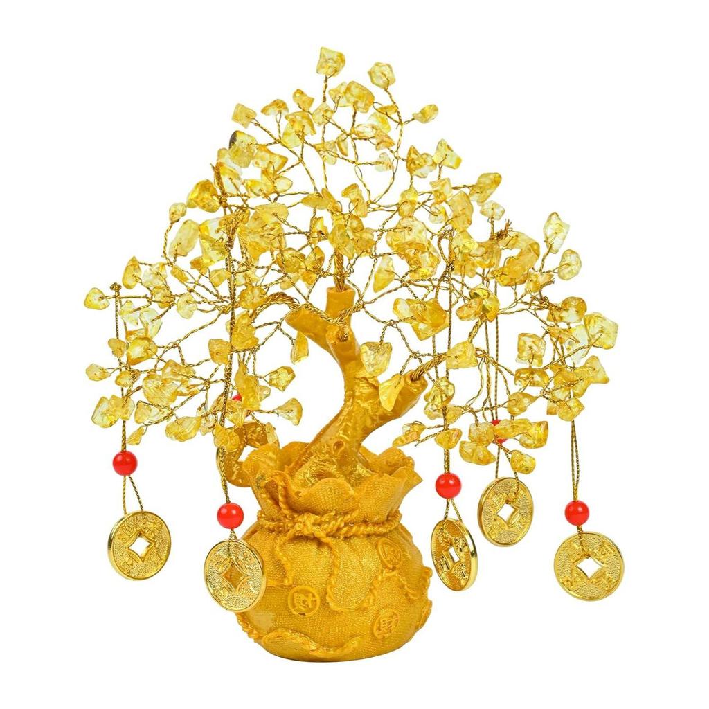 Citrine Crystal Money Tree with Feng Shui Coins – Wealth & Prosperity Tree for Home & Office Décor – Spiritual Gift for Good Luck