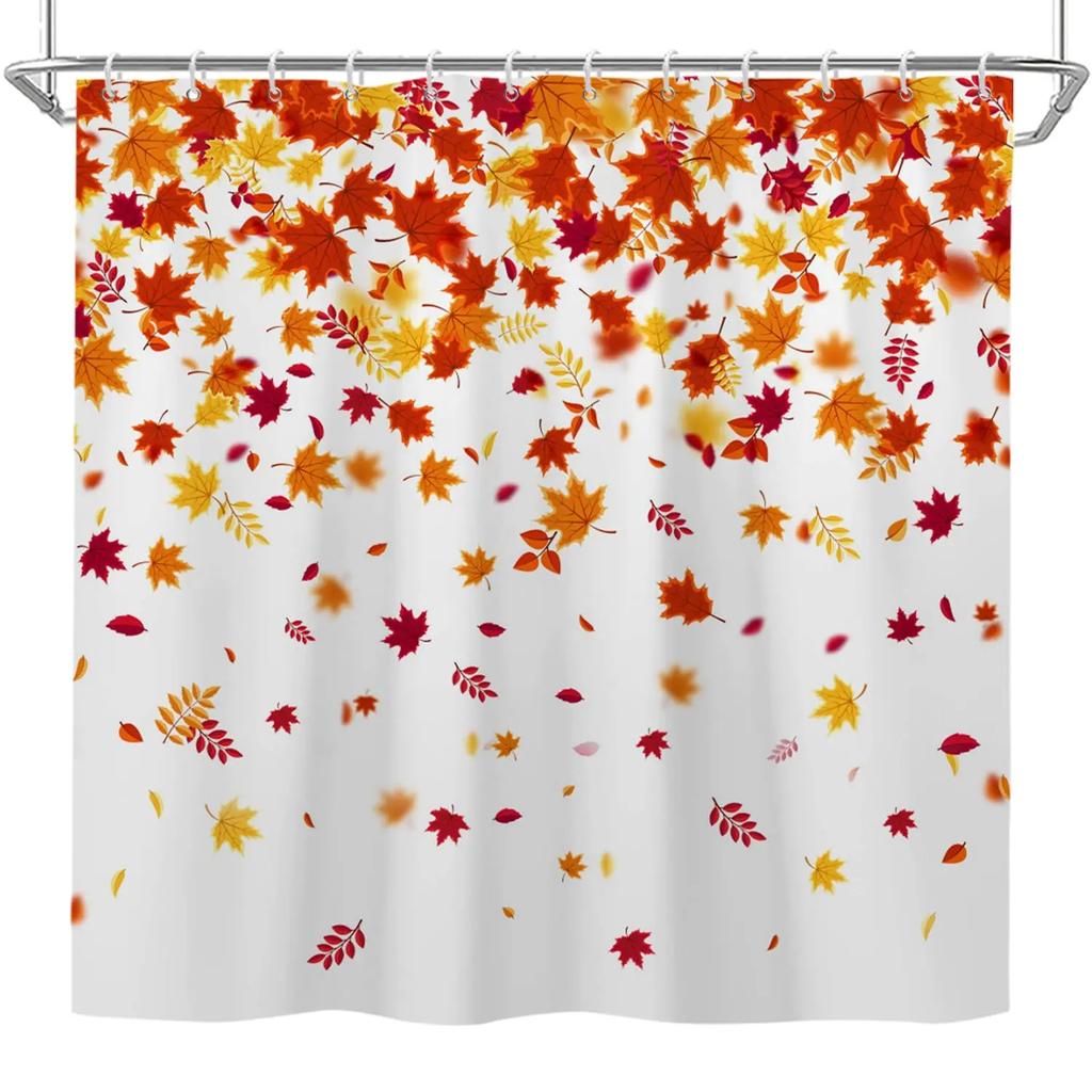 Fall Leaf Pumpkin Shower Curtain Autumn Maple Leaves Bathroom Curtain Thanksgiving Harvest Bath Curtain Rustic Farmhouse Decor