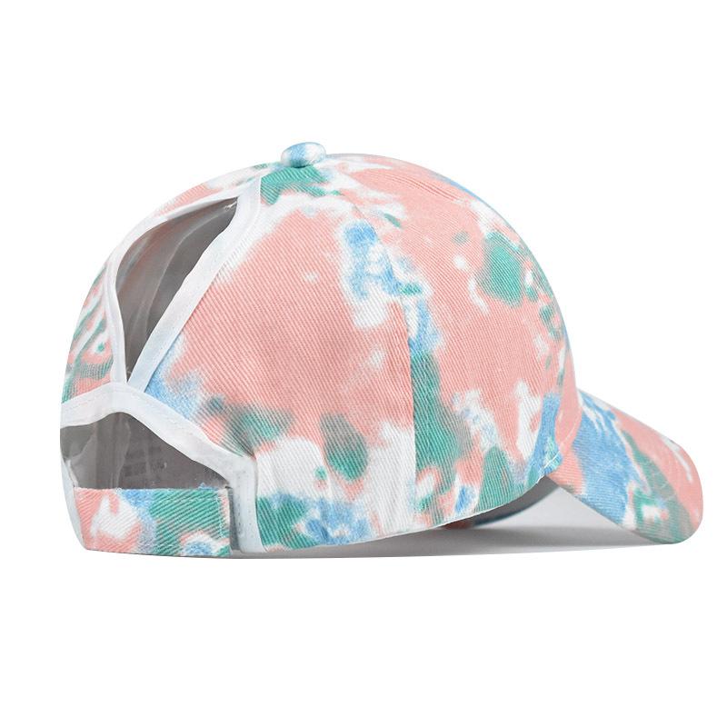 Foreign Trade Explosion Tie-dye Hat Pure Cotton European and American Women Empty Top Hat Sun Protection Visor Cotton Ponytail Hat Baseball Cap